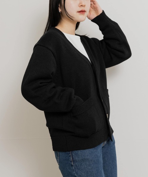 米富繊維　ヨネトミ　コットン ニット カーディガン 黒　4 THE GOODLAND MARKET カーディガン 米富繊維 WASHI COTTON KNIT
