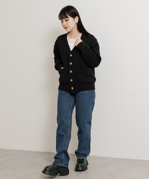 米富繊維　ヨネトミ　コットン ニット カーディガン 黒　4 THE GOODLAND MARKET カーディガン 米富繊維 WASHI COTTON KNIT