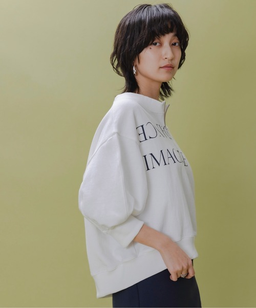 てなグッズや Eimee Law tシャツ テキストプリント ハーフジップボートネック トップス