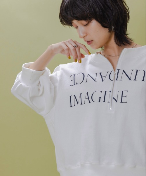 Eimee Law tシャツ テキストプリント ハーフジップボートネック