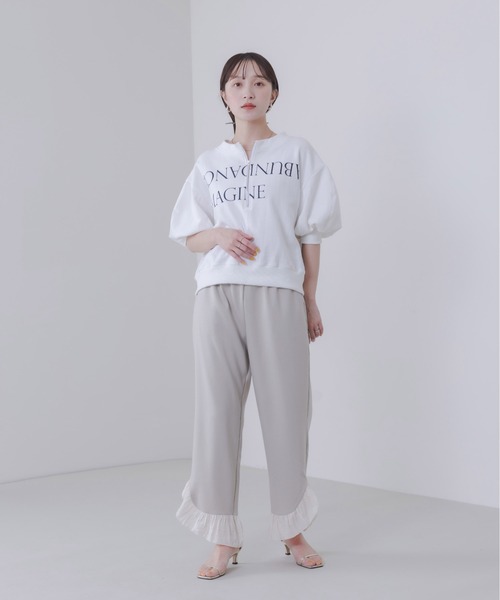 新品　今季　エイミーロウ　テキストプリント ハーフジップボートネックスウェット Eimee Law tシャツ テキストプリント ハーフジップボートネック