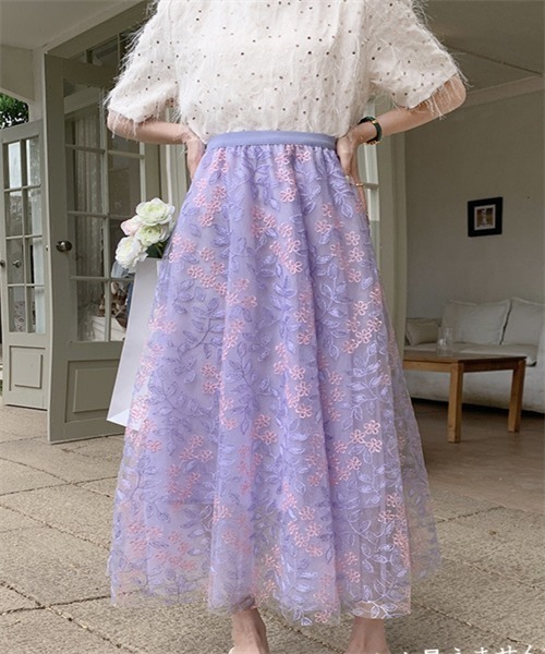 FREE STYLISTS スカート 春夏新作 上品な刺繍レーススカート