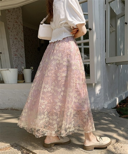 FREE STYLISTS スカート 春夏新作 上品な刺繍レーススカート