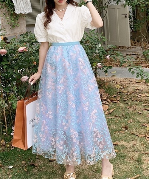 FREE STYLISTS スカート 春夏新作 上品な刺繍レーススカート