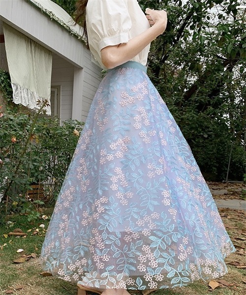 FREE STYLISTS スカート 春夏新作 上品な刺繍レーススカート
