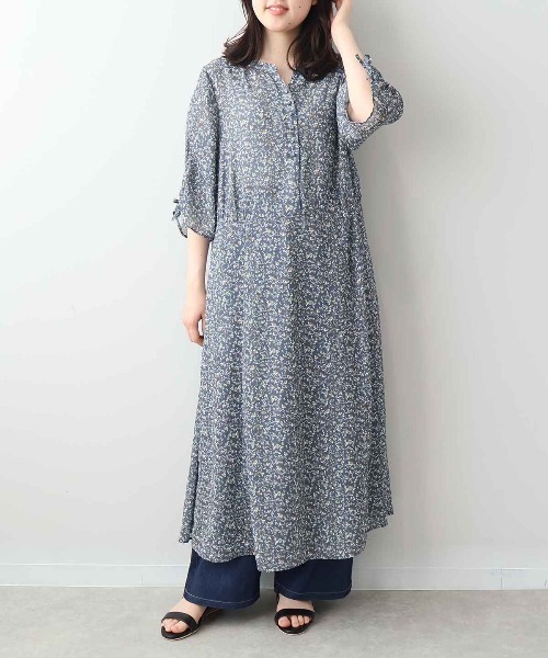 leswel ワンピース 「L〜5L 大きいサイズ」花柄ドロストスリーブ