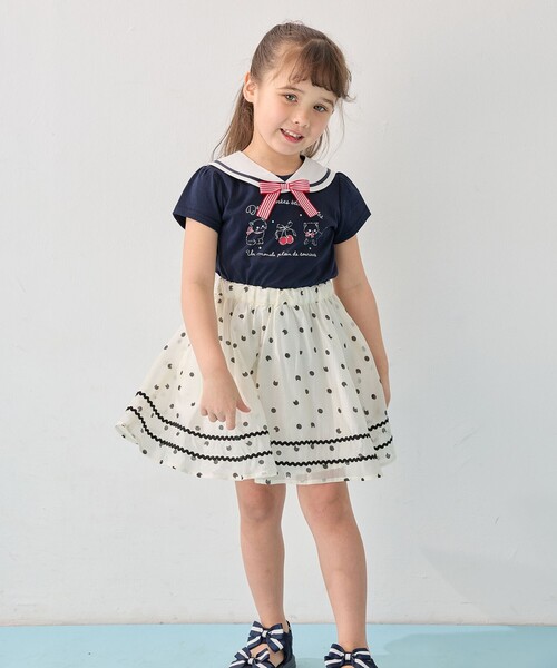 any FAM スカート ネコ×ドット キッズ 子供服 女の子 : ZOZOTOWN
