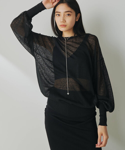 美品　ウィムガゼット シアー　ニット　カーキ　ベージュ　リネン混　長袖 Whim Gazette - 美品 ウィムガゼット シアー ニット カーキ