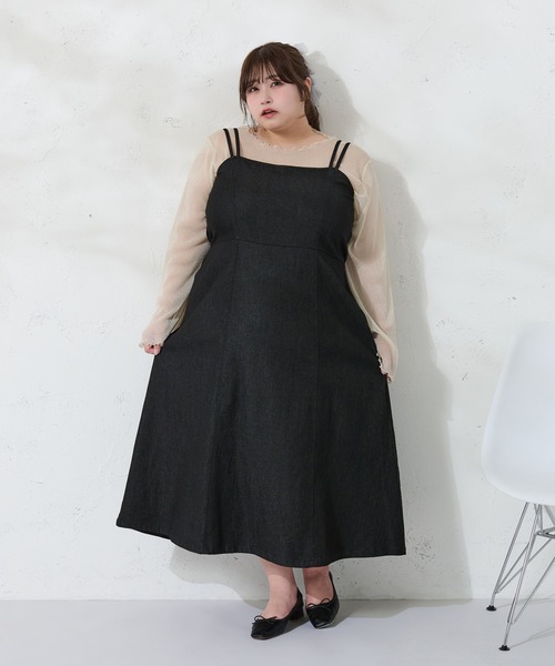 Louiosy ワンピース 「大きいサイズ」レースアップデニムキャミ