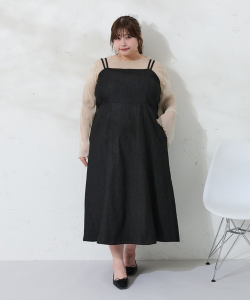 Louiosy ワンピース 「大きいサイズ」レースアップデニムキャミ