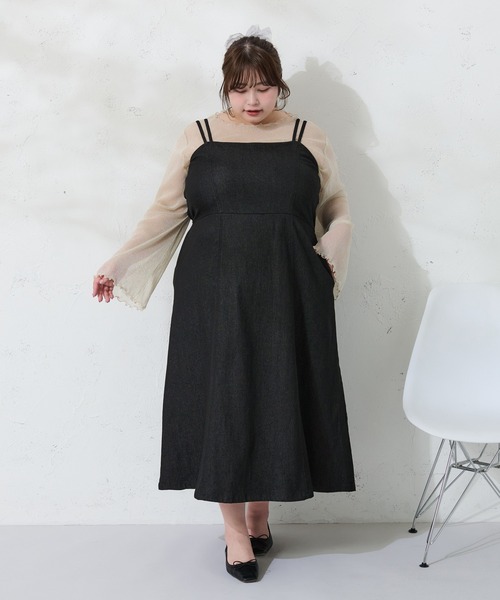 Louiosy ワンピース 「大きいサイズ」レースアップデニムキャミ