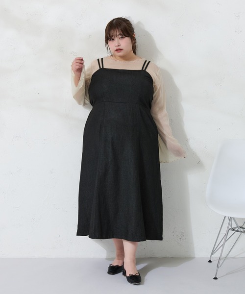 Louiosy ワンピース 「大きいサイズ」レースアップデニムキャミ