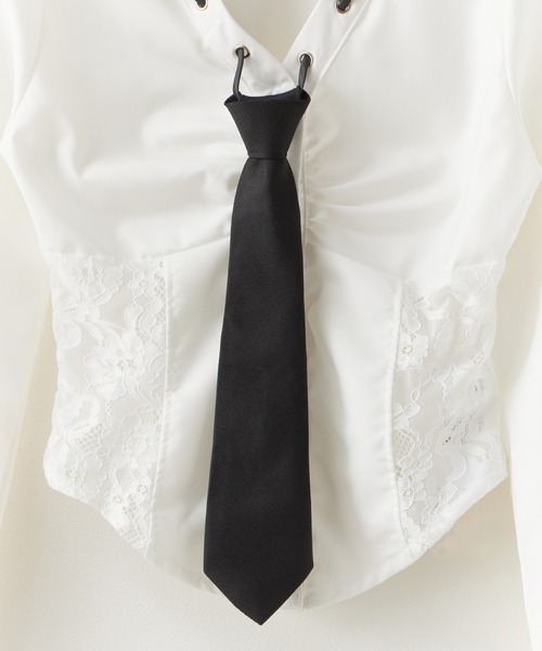 ブラウス シャツ 「2-piece 」Necktie Lace Shirt/2点セット ネクタイ付きレースシャツ レディース AO2 ブラウス シャツ 「2-piece 」Necktie Lace Shirt/2点セット