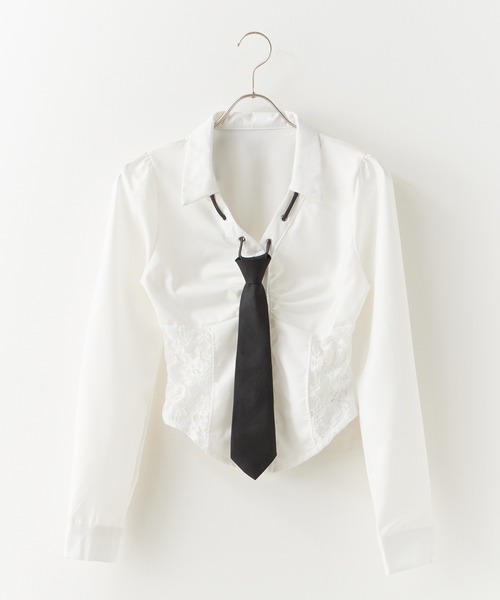 ブラウス シャツ 「2-piece 」Necktie Lace Shirt/2点セット ネクタイ付きレースシャツ レディース AO2 ブラウス シャツ 「2-piece 」Necktie Lace Shirt/2点セット