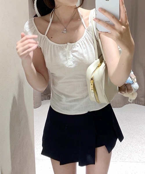 WESTSEA（ウエストシー） tシャツ パフスリーブ 半袖トップス 紐リボン