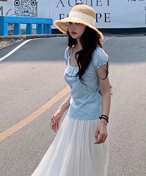 WESTSEA（ウエストシー） tシャツ 半袖 パフスリーブ 半袖トップス 紐