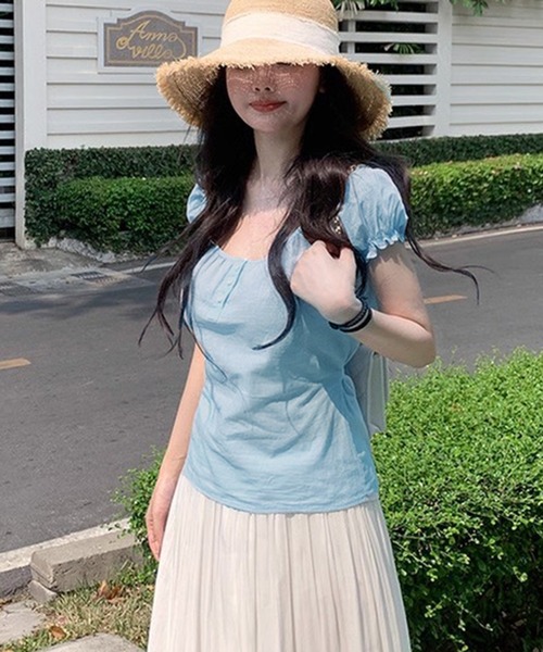 WESTSEA（ウエストシー） tシャツ パフスリーブ 半袖トップス 紐リボン