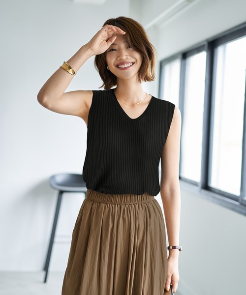 ニット セーター 薄手なとろみシャリ感Vネックトップス レディース STYLE DELI ニット セーター 薄手なとろみシャリ感Vネック