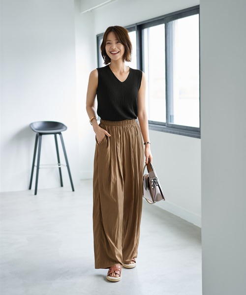 ニット セーター 薄手なとろみシャリ感Vネックトップス レディース STYLE DELI ニット セーター 薄手なとろみシャリ感Vネック