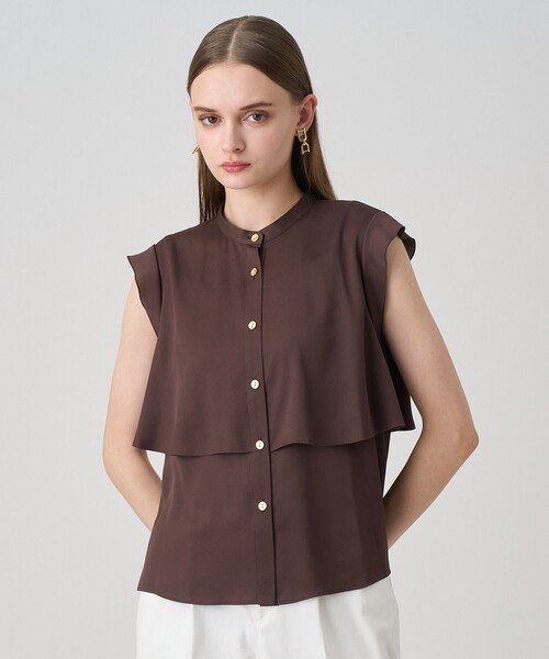 ANAYI ブラウス シャツ バックサテンノースリーブブラウス ANAYI ブラウス シャツ バックサテンノースリーブブラウス