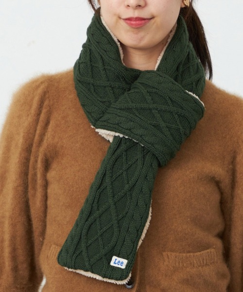 ラスト1点♡新品✨ケーブルニット マフラー / オリーブ Lee（リー） マフラー ストール ケーブルニットマフラー 裏側ファーで