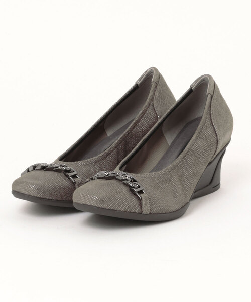 【新品・23.5】コンポジション9 スタイリッシュコンフォートウェッジパンプス Composition9（コンポジションナイン） パンプス ビジューチェーン