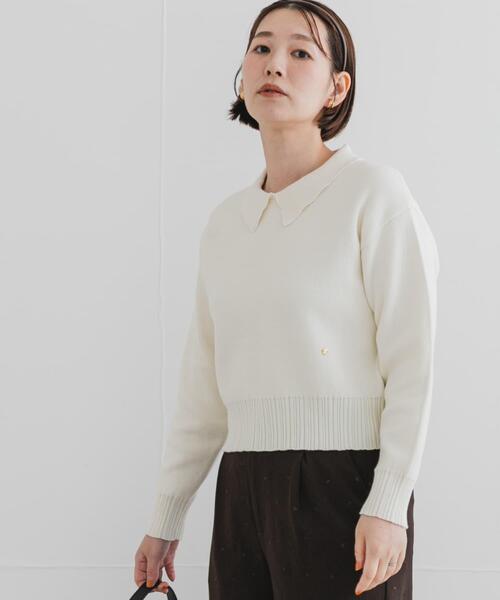 ニット セーター F by ROSSO コットンカシミヤ衿パールニット