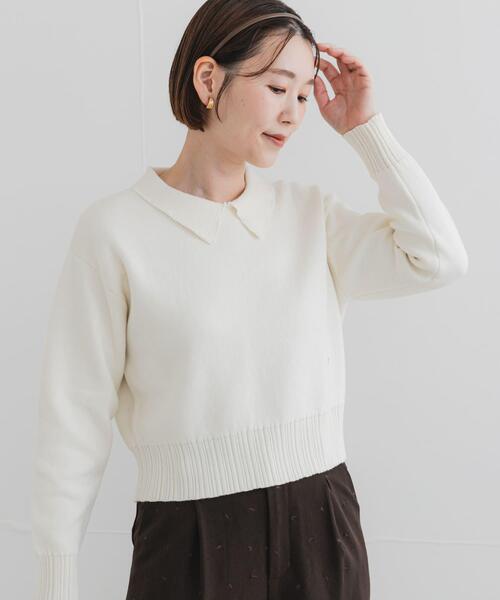 ニット セーター F by ROSSO コットンカシミヤ衿パールニット
