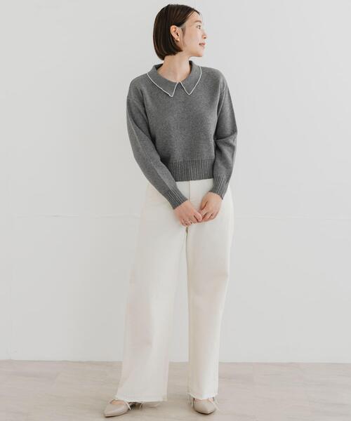 ニット セーター F by ROSSO コットンカシミヤ衿パールニット