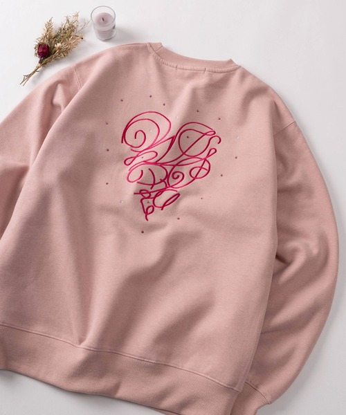 トレーナー スウェット 「82」ラインストーン ハート刺繍 裏起毛