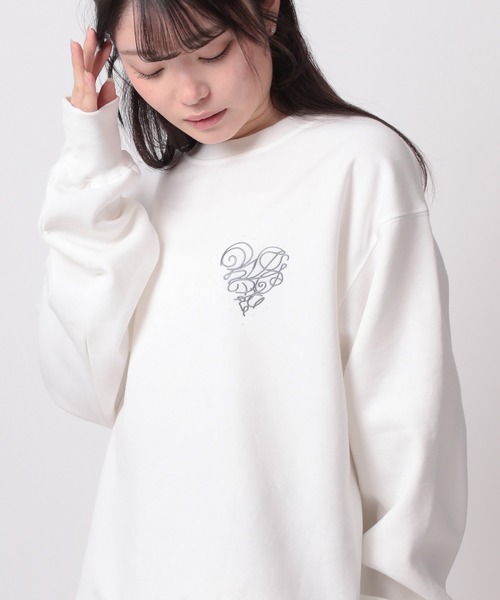 トレーナー スウェット 「82」ラインストーン ハート刺繍 裏起毛