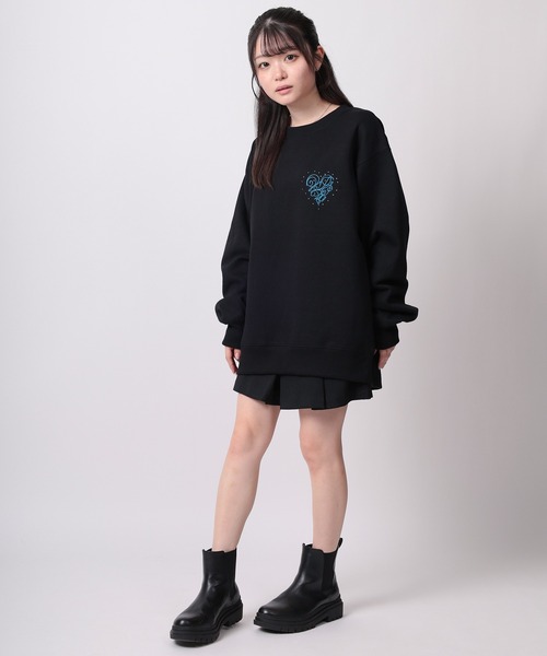 トレーナー スウェット 「82」ラインストーン ハート刺繍 裏起毛