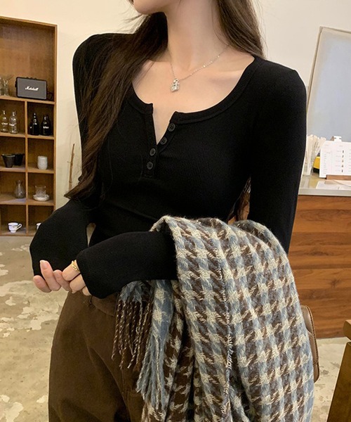 lulufa tシャツ 美シルエットハーフボタン ヘンリーネックリブ