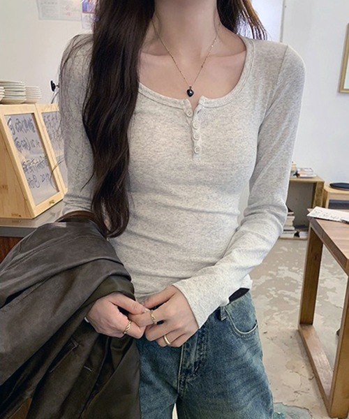 lulufa ヘンリーネック tシャツ 美シルエットハーフボタン ヘンリー