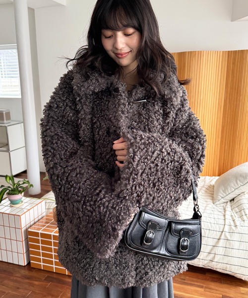 未使用 ダーバン キャメル 中綿ライナー ウールコート フード付き ブラック MUHET（ミュエータ） コート アウター poodle shaggy duffle coat