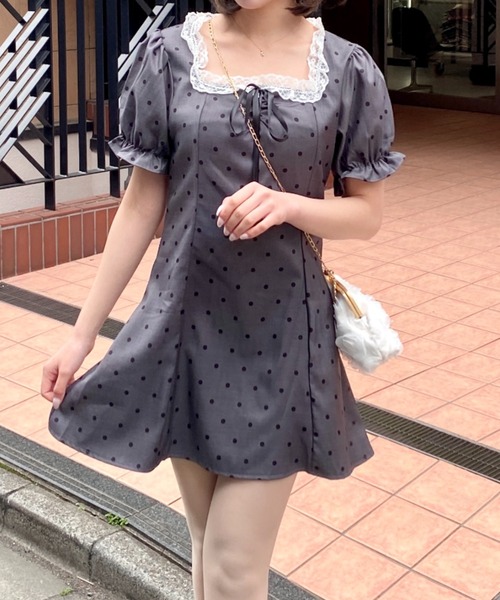 フリル付きドット柄ミニワンピース　ＬＤプライム Mejoul ワンピース 「2026春夏新作」ドット柄フロントリボンフリル