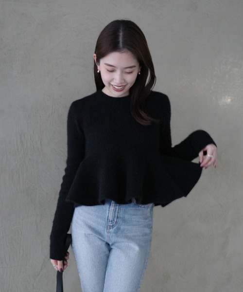 ♡新品♡ anuans ペプラムニットトップス(black) anuans（アニュアンス） ニット セーター 「ZOZO限定カラー」ペプラム