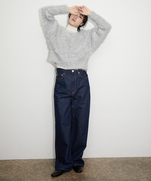 「ADAM ET ROPE'」 長袖ニット FREE ブルー レディース_画像2