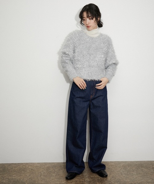 「ADAM ET ROPE'」 長袖ニット FREE ブルー レディース_画像7