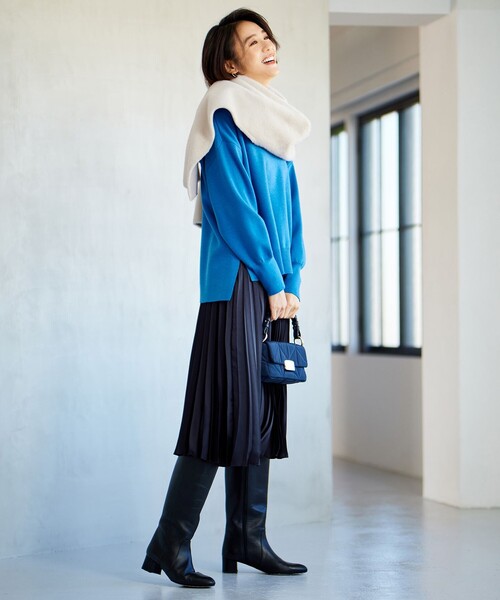 自由区（ジユウク） プリーツスカート 40 ネイビー レディース