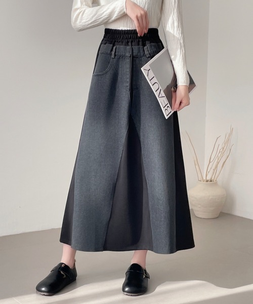 ABITOKYO（アビトーキョー） スカート 異素材デニムドッキングAライン