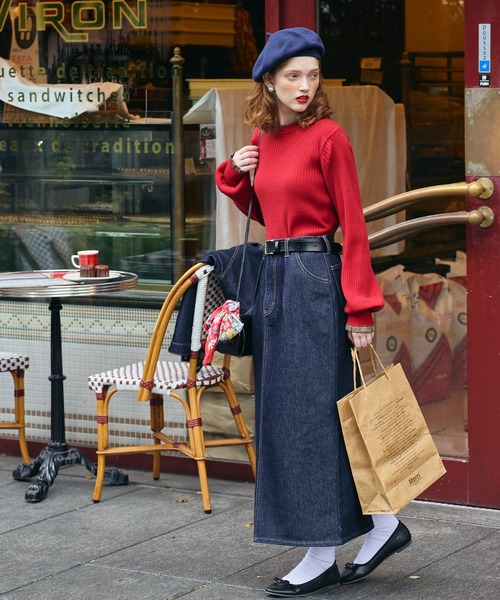 「BONLECILL」 デニムスカート M ネイビー レディース_画像9