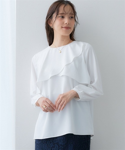 7days Life Styling ブラウス シャツ ストレッチパウダーサテンフリル 