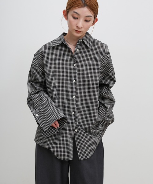 bigカフスチェックSH select MOCA（セレクトモカ） ブラウス シャツ ビックカフスグラフ
