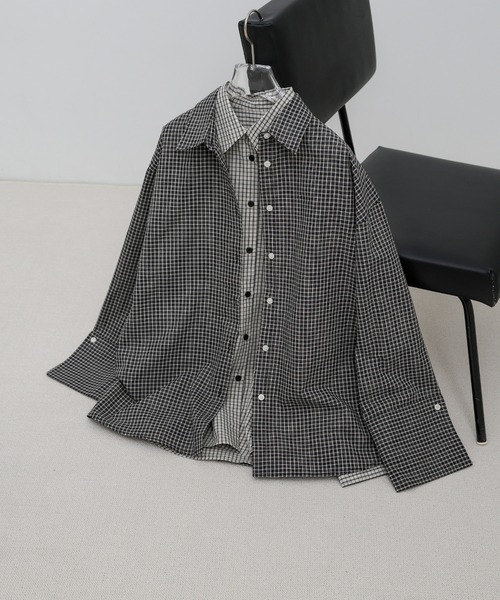 bigカフスチェックSH select MOCA（セレクトモカ） ブラウス シャツ ビックカフスグラフ