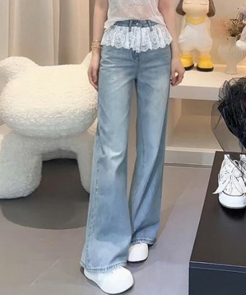 ジーンズ デニム デニムパンツ ウエストレース フレアデニムパンツ