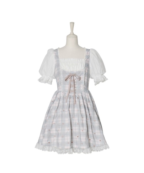 ワンピース 半袖 Sweet heart love check onepiece