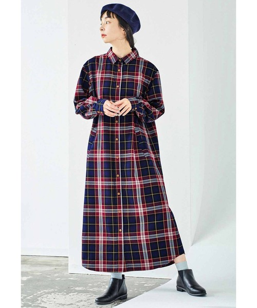 「Live in comfort」 シャツワンピース - ネイビー レディース_画像3