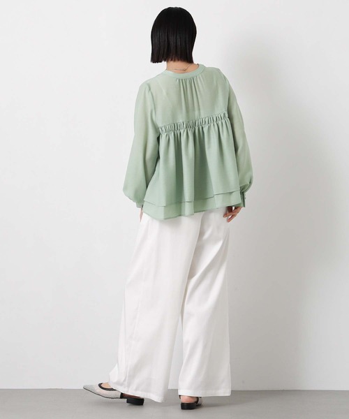 ブラウス シャツ シアーＶネックＡラインブラウス レディースの画像