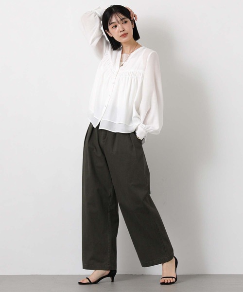 ブラウス シャツ シアーＶネックＡラインブラウス レディースの画像